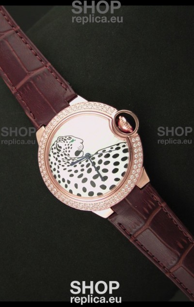 Ballon De Cartier Watch in Pink Gold Casing with Diamonds Bezel