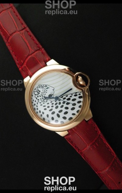 Ballon De Cartier Watch in Brown Leather Strap Leopard Dial