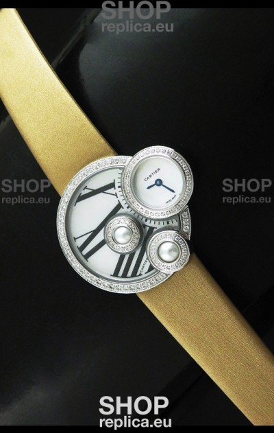Cartier Jewellery Pearl Diamond Watch in Yellow Strap