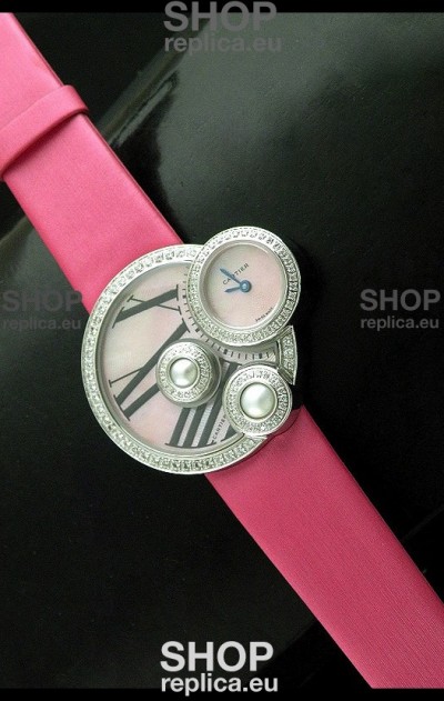 Cartier Jewellery Pearl Diamond Watch in Pink Strap