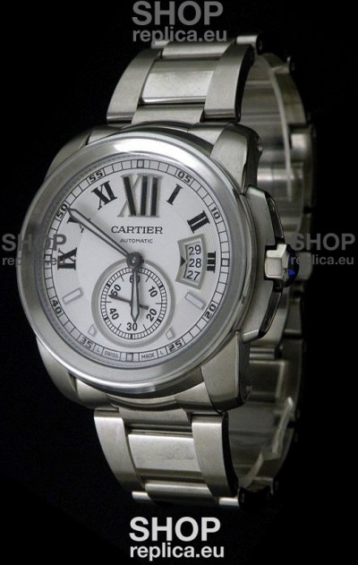 Cartier Calibre de Japanese Replica Steel Watch in White Dial
