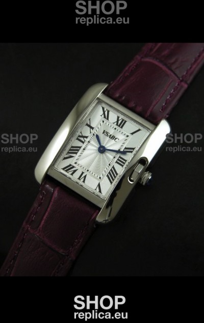 Cartier Louis Japanese Replica Ladies Watch in Red Wine Strap
