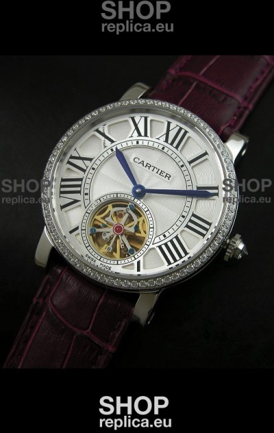Cartier Ronde de Tourbillon Japanese Replica Watch in Diamond Bezel