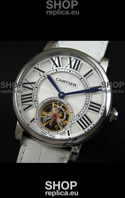 Cartier Ronde de Tourbillon Japanese Replica Watch in White Strap
