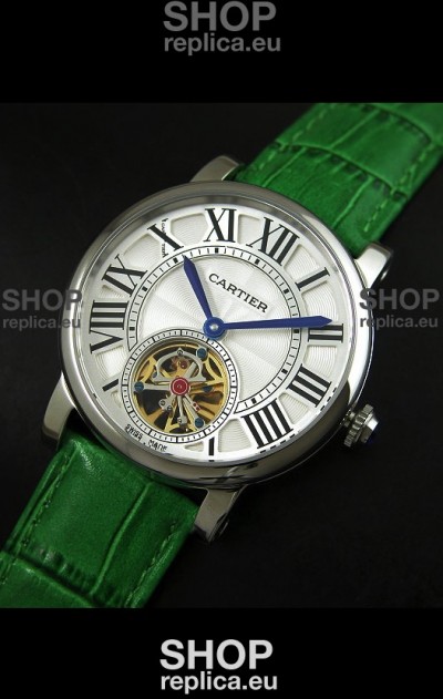 Cartier Ronde de Tourbillon Japanese Replica Watch in Green Strap