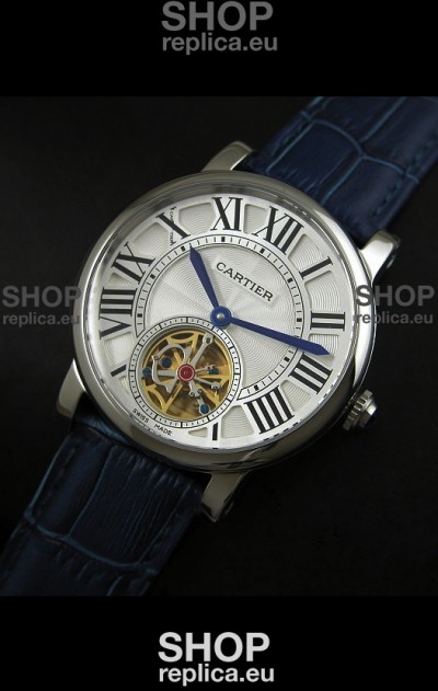 Cartier Ronde de Tourbillon Japanese Replica Watch in Blue Strap
