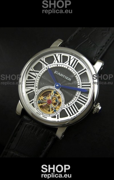 Cartier Ronde de Tourbillon Japanese Replica Watch in Black Dial