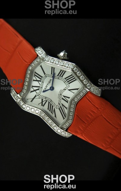 Cartier Tank Folle Ladies Replica Watch in Steel Case/Orange Strap
