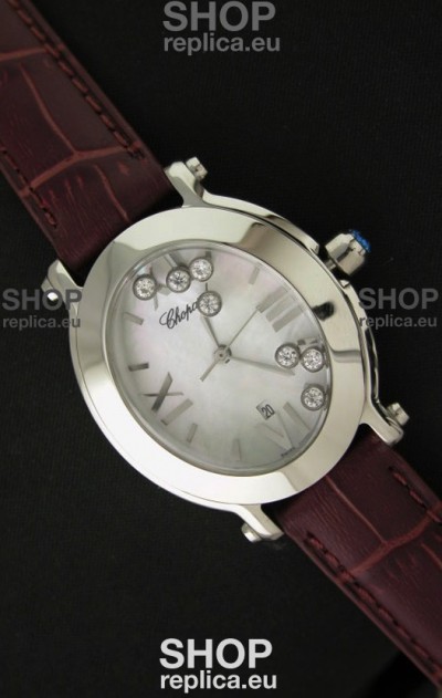 Chopard Happy Sport Ladies Japanese Replica Watch in Brown Strap