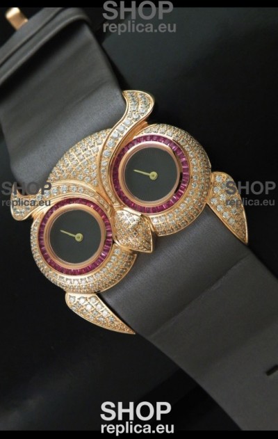 Chopard Animal World Ladies Owl Black Full Diamond Watch with Gold Plating
