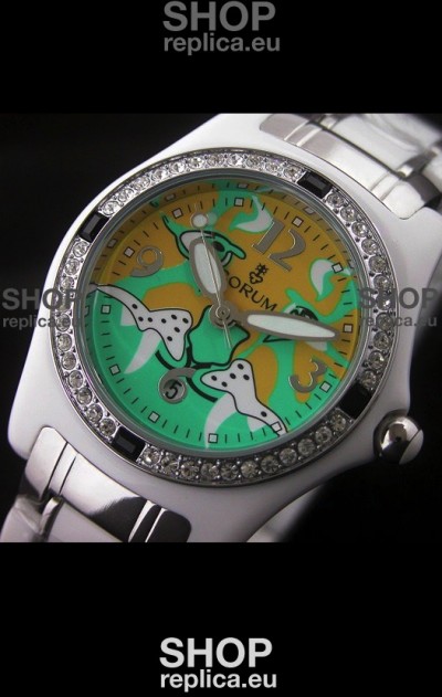 Corum Imitation Ceramics Japanese Replica Watch in Light Green & Yellow Dial