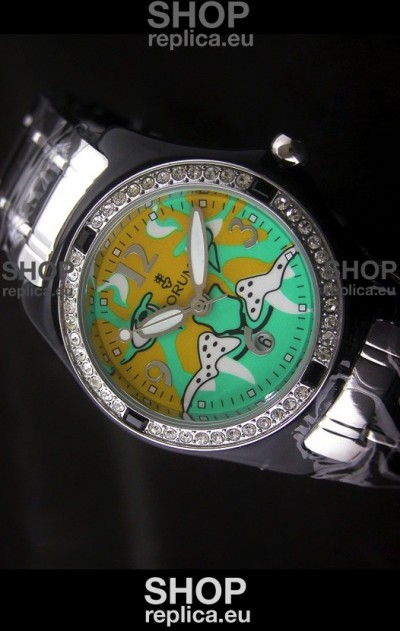 Corum Imitation Ceramics Japanese Replica Watch in Light Green & Yellow Dial