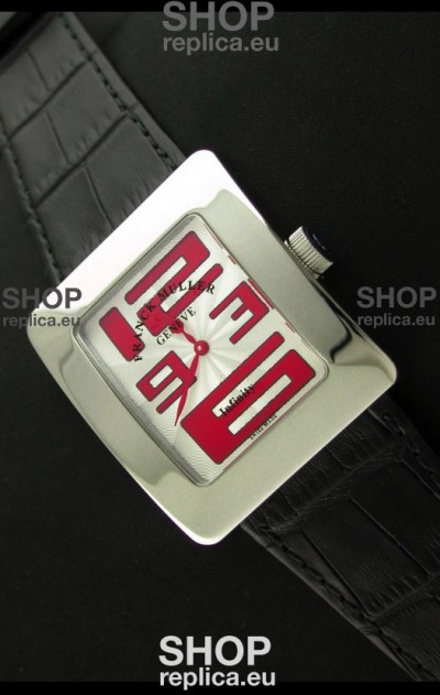 Franck Muller Geneve Infinity Japanese Steel Watch in Red Numeral Markers