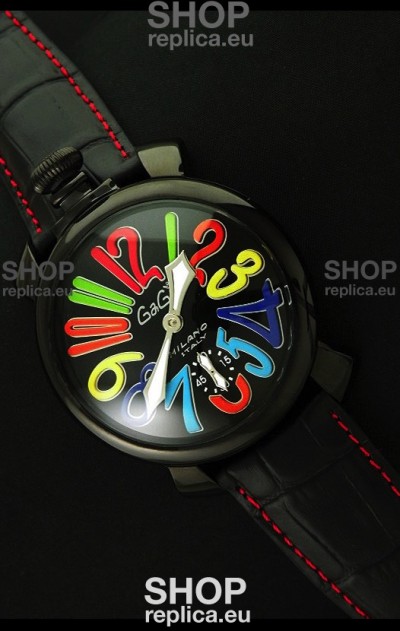 Gaga Milano Italy Japanese Replica PVD Watch in Black Dial