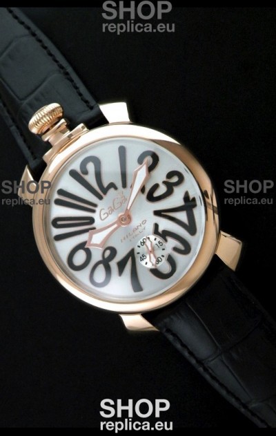 Gaga Milano Italy Japanese Replica Rose Gold Watch in Black Arabic Markers