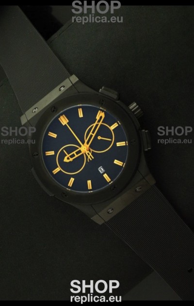 Hublot Big Bang Classic Fusion Chrono Japanese Watch with Yellow Markers Ceramic Case