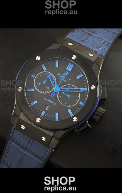 Hublot Big Bang Classic Fusion Swiss Replica PVD Watch in Blue Strap