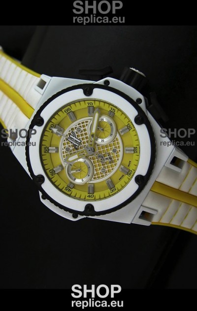Hublot King Power Ferrari Edition Swiss Replica Watch - White/Yellow Strap