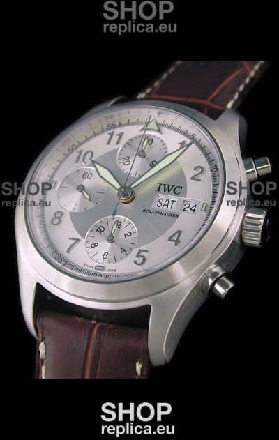 IWC Der Flieger Chronograph Swiss Replica Watch in Silver White Dial