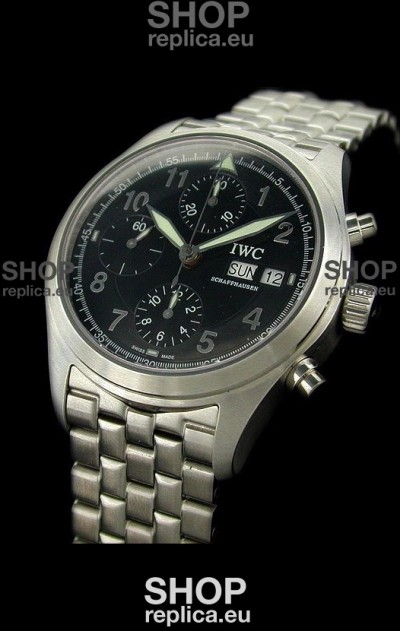 IWC Der Flieger Chronograph Swiss Replica Watch in Black Dial