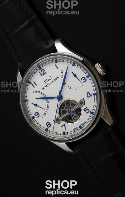 IWC Portuguese FA Jones Japanese Replica Watch in White Dial with Tourbillon