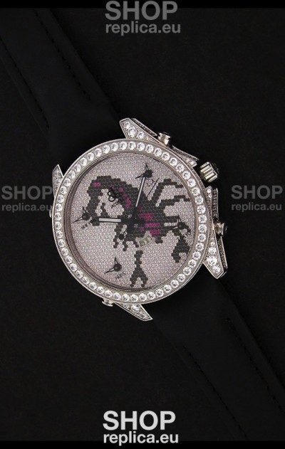 Five Time Zones J&C Clone Japanese Watch in Full Diamonds