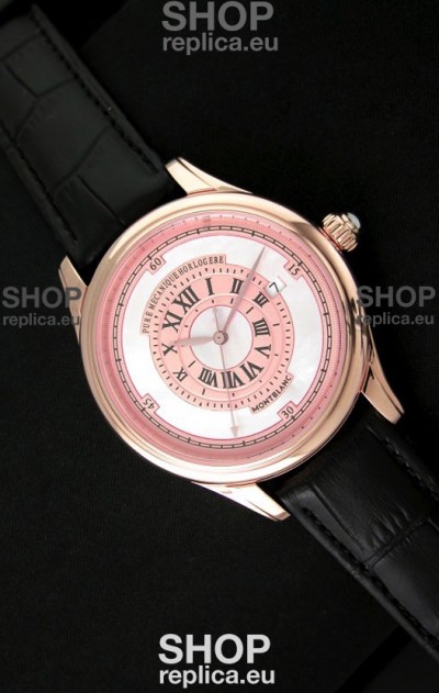 Montblanc Pure Mechanique Horlogere Swiss Replica Rose Gold Watch in Mop Pink Dial