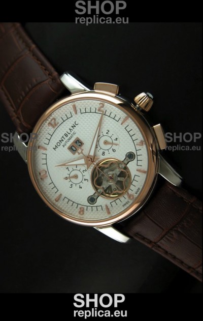 Mont Blanc Flying Tourbillon Japanese Replica Watch with Gold Bezel