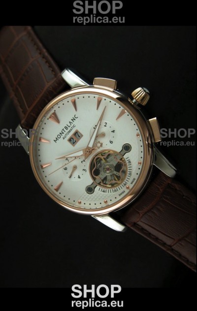 Mont Blanc Flying Tourbillon Japanese Replica Watch with Gold Bezel