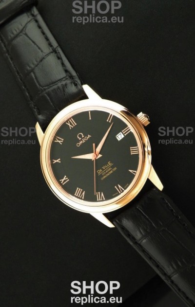Omega DeVelie Co-Axial Chronometer Japanese Rose Gold Watch in Black Dial