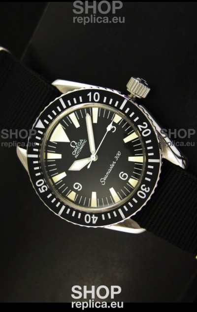 Omega Seamaster 300 Black Dial Swiss Watch with Navy Strap