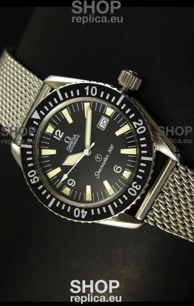 Omega Seamaster 300 R-Navy Black Dial Swiss Watch with Mesh Strap