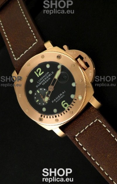 Panerai Luminor Submersible 1000M Japanese Automatic Rose Gold Watch in Black Dial