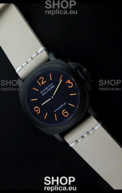 Panerai Luminor Marina Black Seal PVD Swiss Watch Tan Strap
