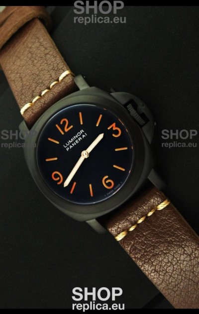 Panerai Luminor Marina Black Seal PVD Swiss Watch in Dark Brown Strap