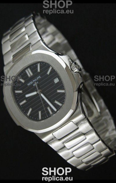 Patek Phillipe Nautilis Swiss Replica Watch in Black Textured Dial