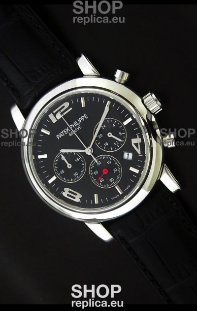 Patek Philippe Perpetual Calender Japanese Steel Watch in Black Dial