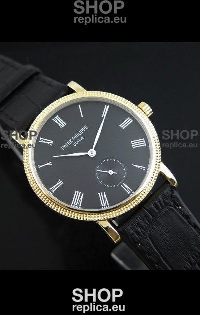 Patek Philippe Calatrava Japanese Manual Hand Wind Watch in Black Dial
