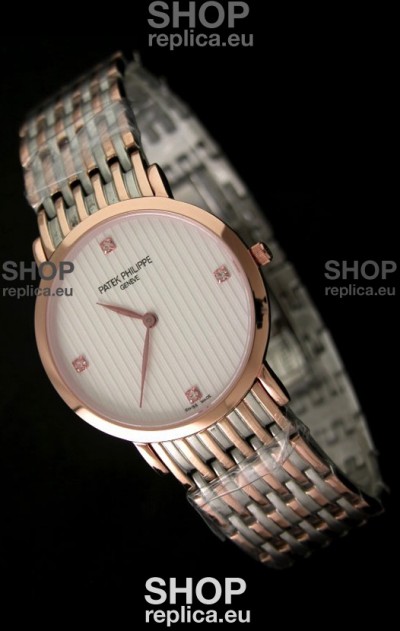 Patek Philippe Geneve Men Japanese Rose Gold Watch in Diamond Hour Markers