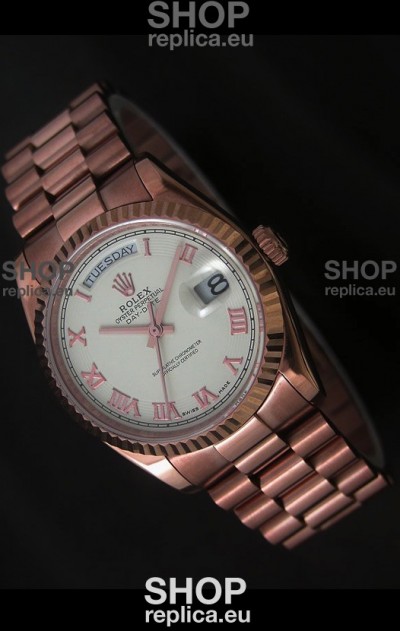Rolex Day Date Japanese Rose Gold Watch in White Dial