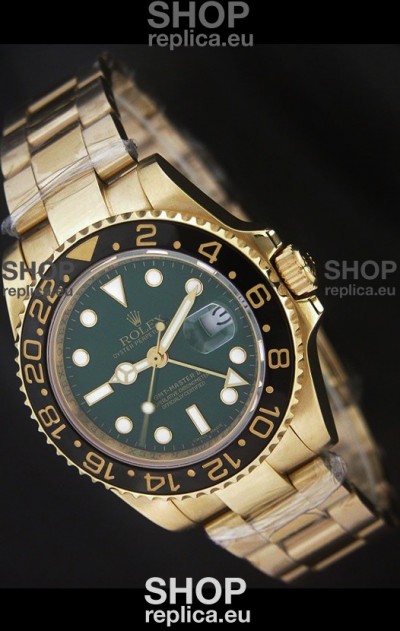 Rolex GMT Master II Swiss Replica Gold Watch in Green Dial