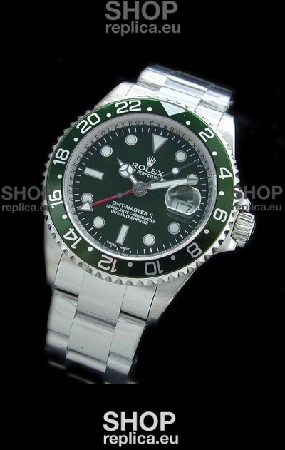 Rolex GMT Master II Swiss Replica Steel Watch in Green Dial