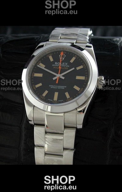 Rolex Oyster Perpetual Milgauss Swiss Replica Watch in Black Dial