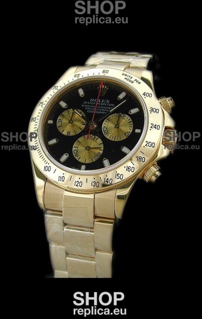 Rolex Daytona Swiss Replica Gold Watch in Black Dial