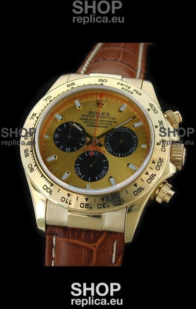 Rolex Daytona Cosmograph Swiss Replica Gold Watch in Brown Strap
