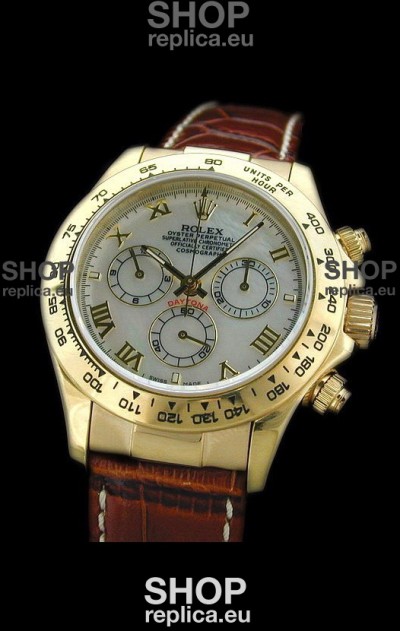 Rolex Daytona Cosmograph Swiss Replica Gold Watch in Roman Hour Markers