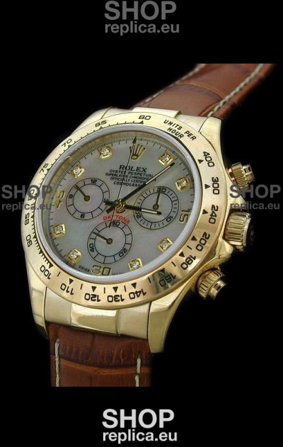 Rolex Daytona Cosmograph Swiss Replica Gold Watch in Mother of Pearl Dial