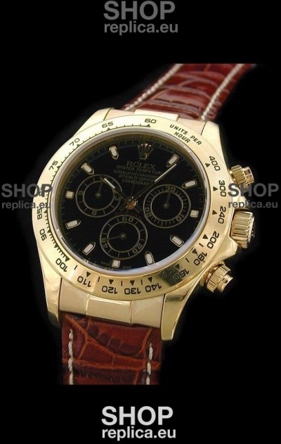 Rolex Daytona Cosmograph Swiss Replica Gold Watch in Black Dial