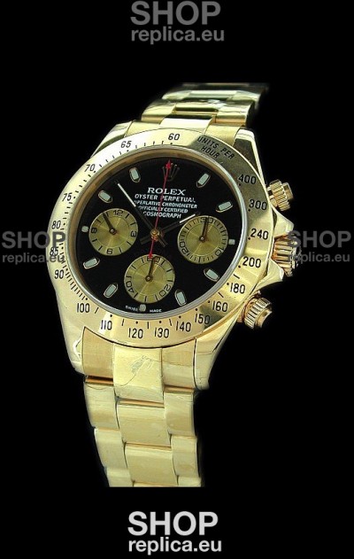 Rolex Daytona Cosmograph Swiss Replica Gold Watch in Black Dial