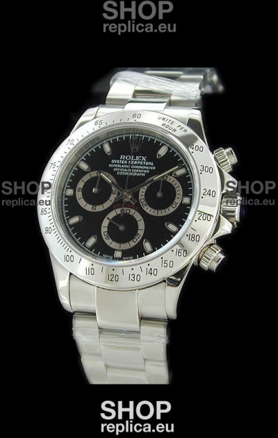 Rolex Daytona Cosmograph Swiss Replica Steel Watch in Black Dial